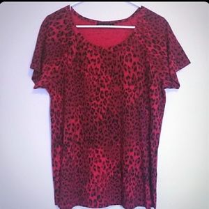 Sanctuary Red Leopard Print Short Sleeve Tee
